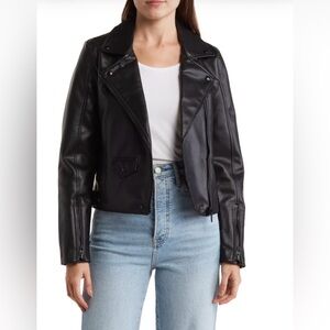Blank NYC Classic Black Faux Leather Motorcycle Jacket, Size S, GREAT Condition